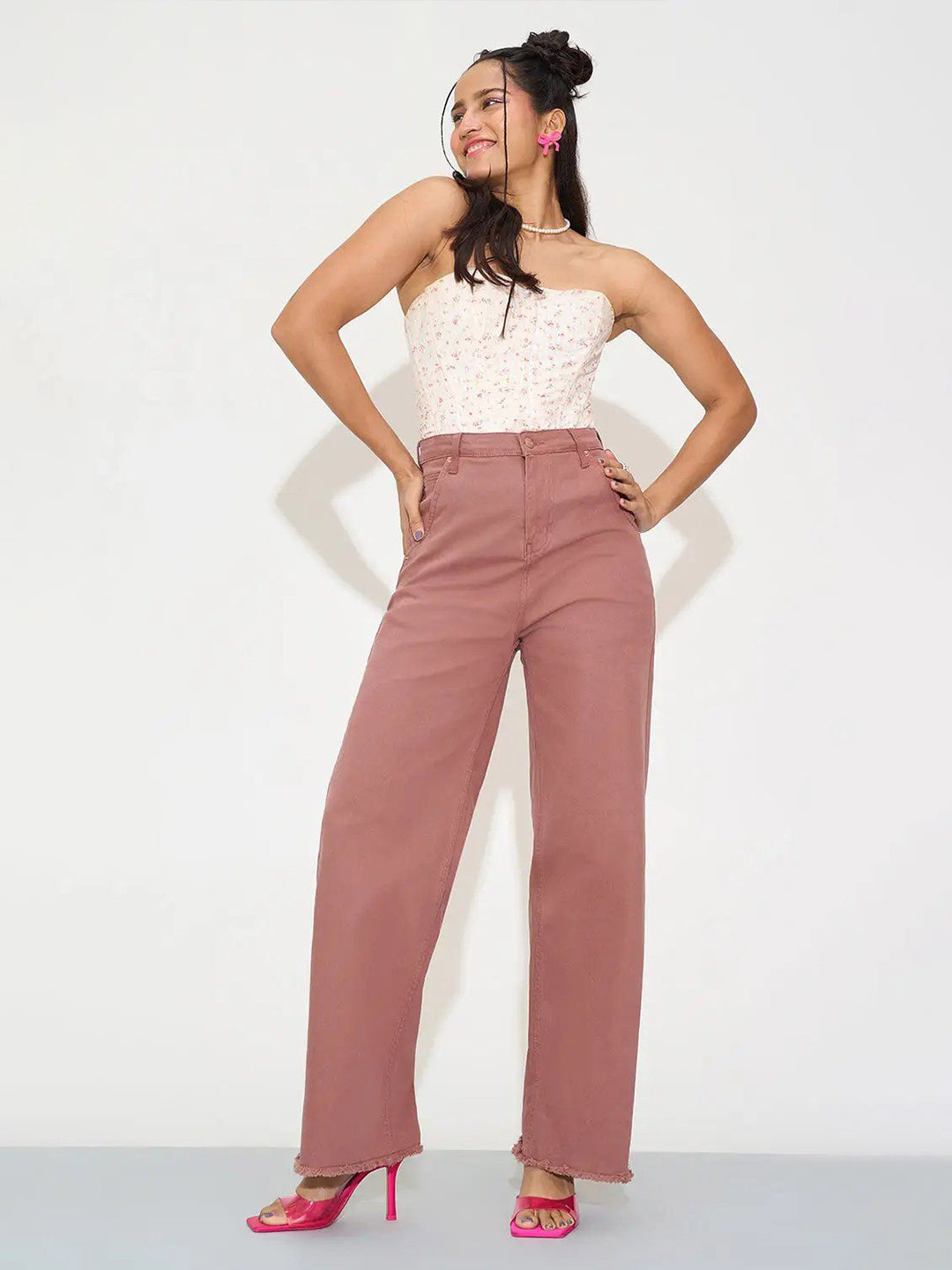 FREAKINS Women Rustic Berry  Jean Straight Fit High-Rise Stretchable Jeans