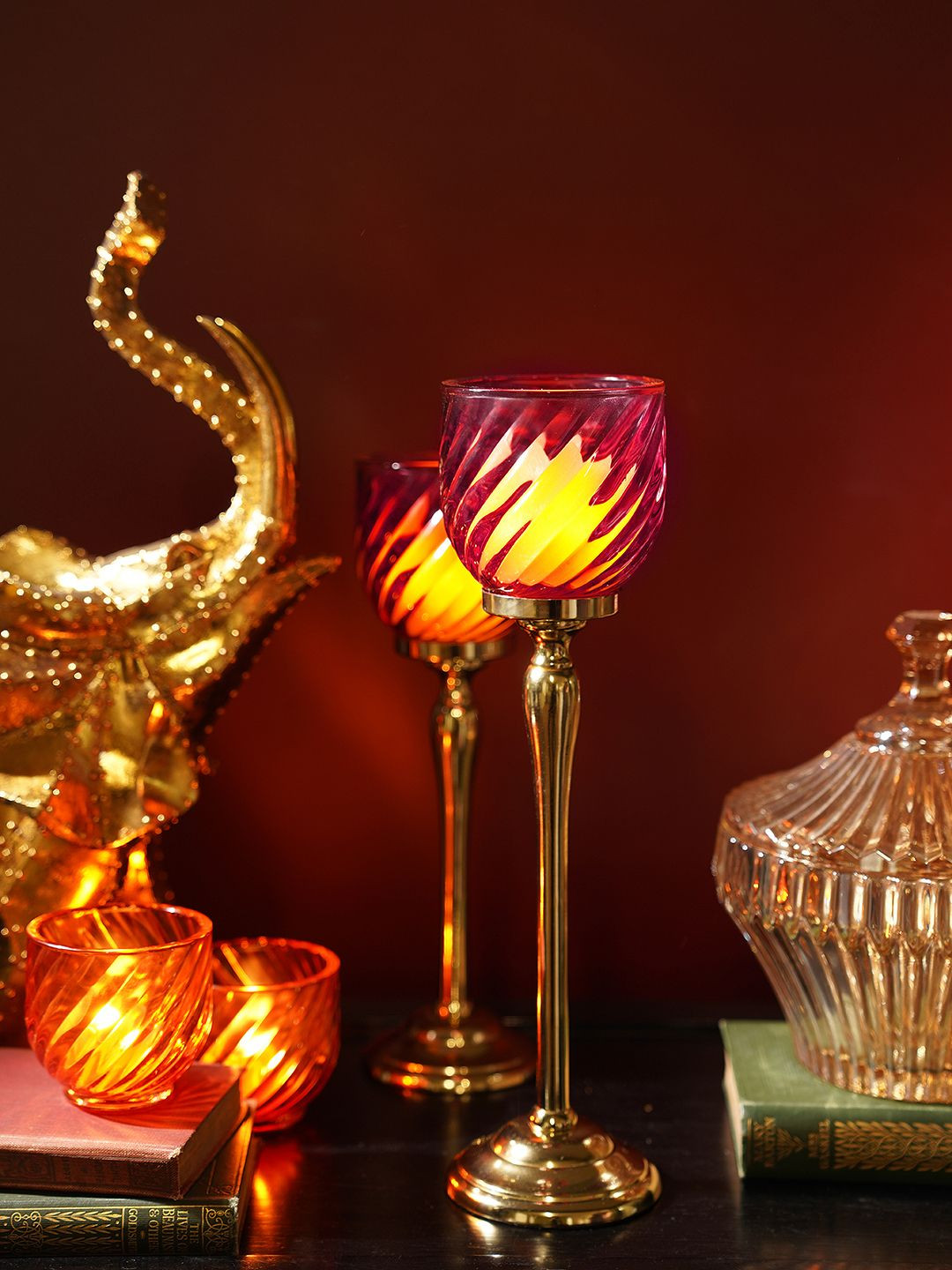 Pure Home and Living Red Swirl Textured Hurricane Candle Holder