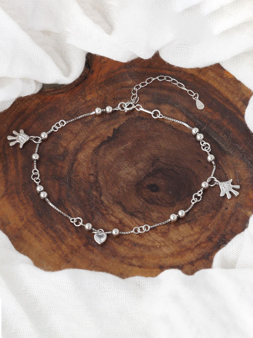 Tuanz Silver Jewelry Madhuban Palm 925 Sterling Silver Rhodium-Plated Anklet