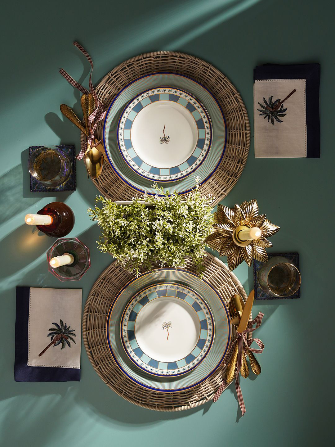 Pure Home and Living Blue 2 Pieces Printed Glossy Dinner Plates