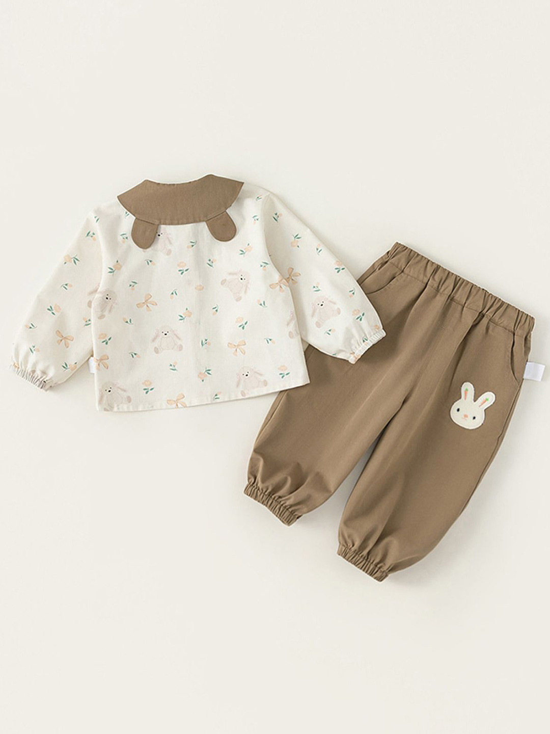 LULU & SKY Girls Printed Peter Pan Collar Long Sleeves Pure Cotton Shirt With Jogger