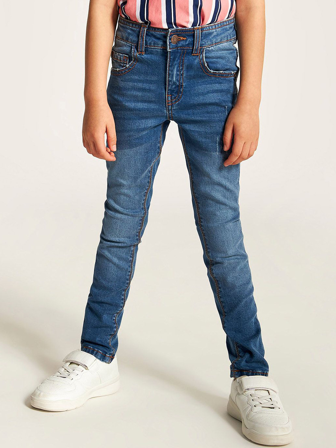 Juniors by Babyshop Boys Cotton Skinny Fit Low Distress Light Fade Jeans