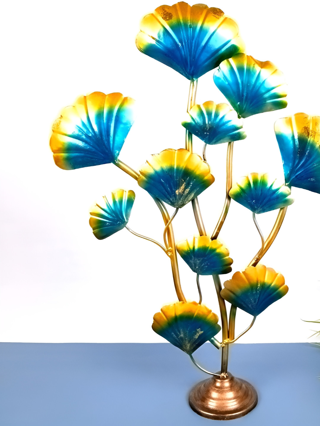 apka mart Flower Bunch Yellow Metal Metallic Living Room Medium Showpiece - 22.8 Inches