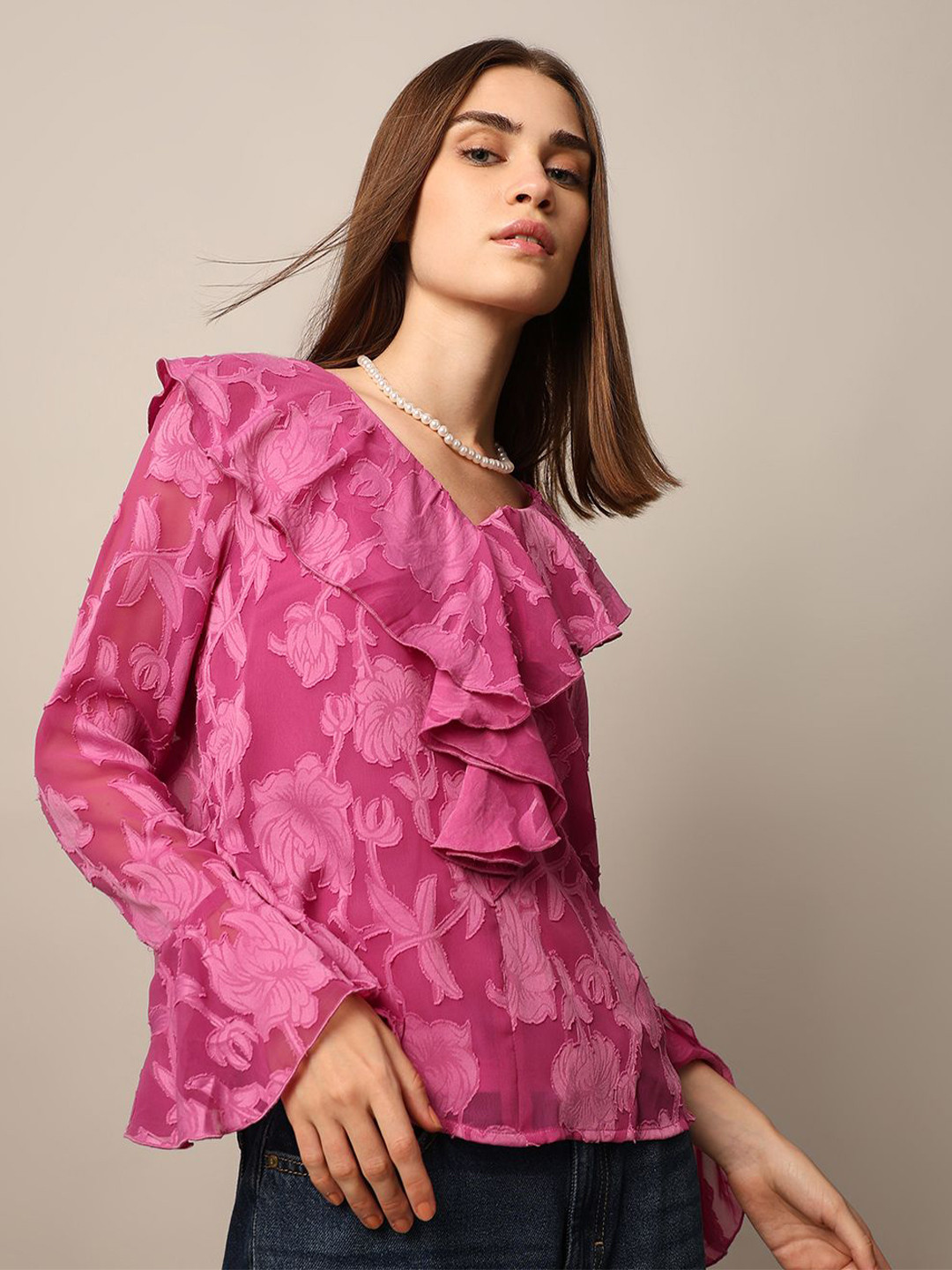 ONLY Women Self Design A-Line Top