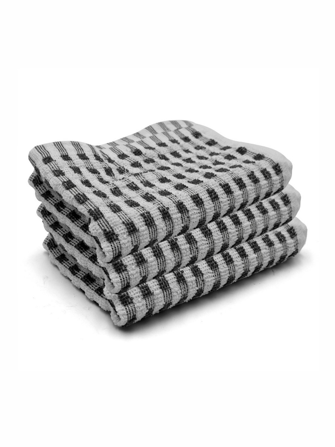PRAKARTIK Black & Grey 3 Pieces Checked Pure Cotton Heat Resistant Kitchen Towels