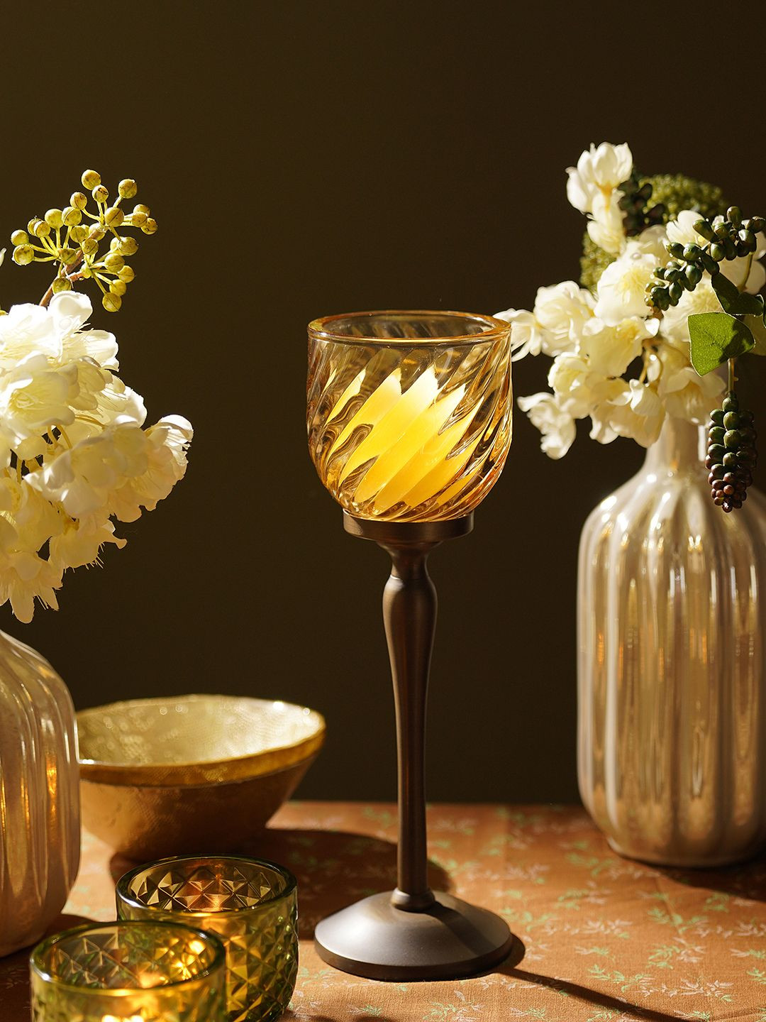 Pure Home and Living Yellow Swirl Textured Candle Holder