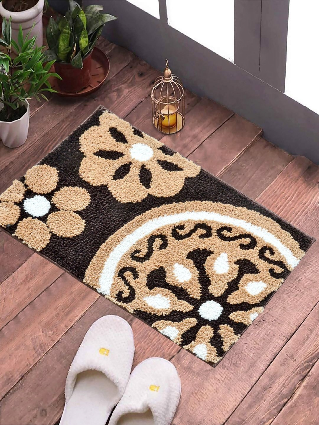 FABINALIV Brown & Coffee Brown Patterned Anti-Skid Doormat