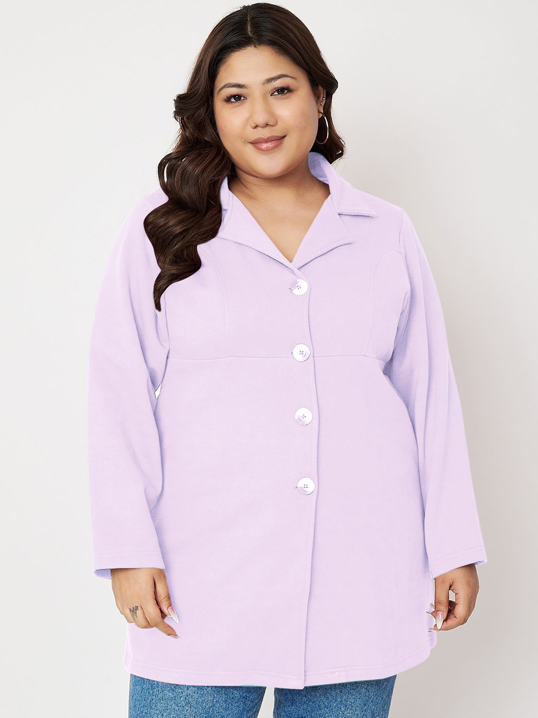 BRINNS Women Plus Size Single Breasted Hip Length Overcoat