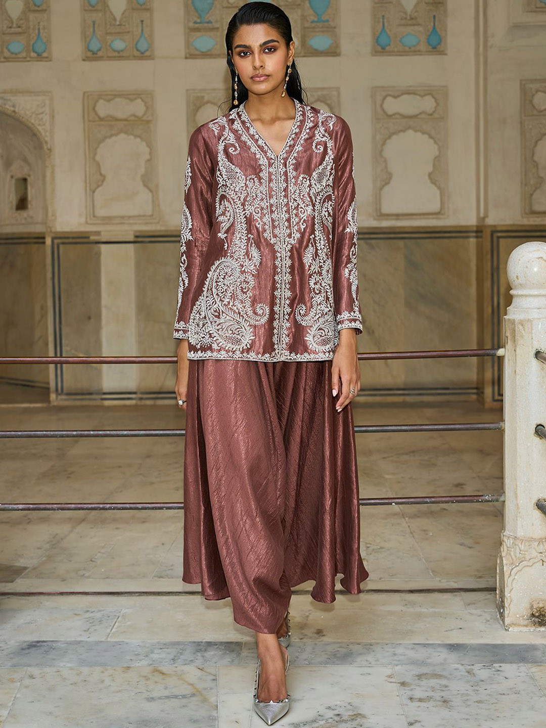Dash and Dot Sienna Embroidered V-Neck Tunic & Palazzo