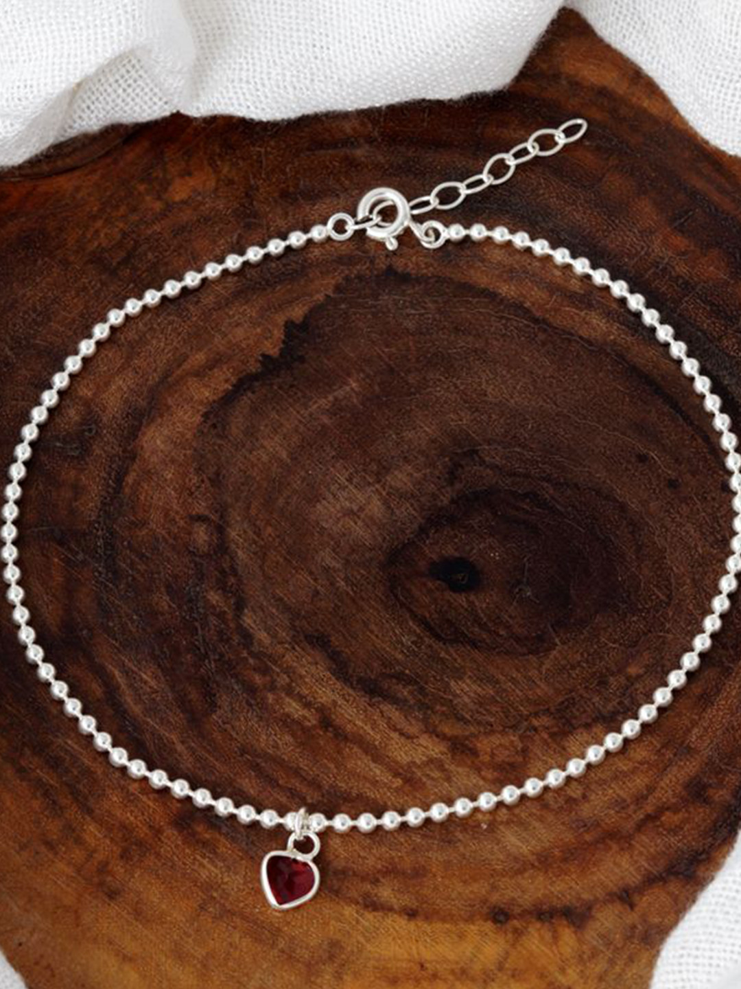 Tuanz Silver Jewelry Madhuban Red Heart 925 Sterling Silver Rhodium-Plated Anklet