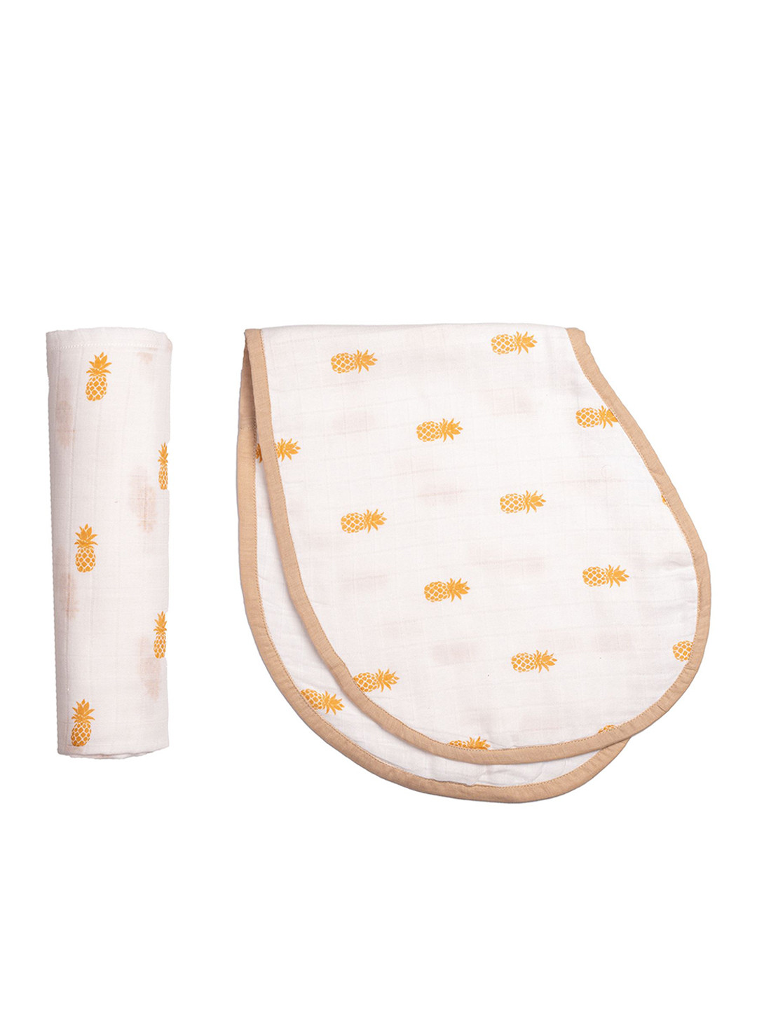 Masilo Pineapple Printed Organic Cotton Swaddle & Burp Cloth Bib