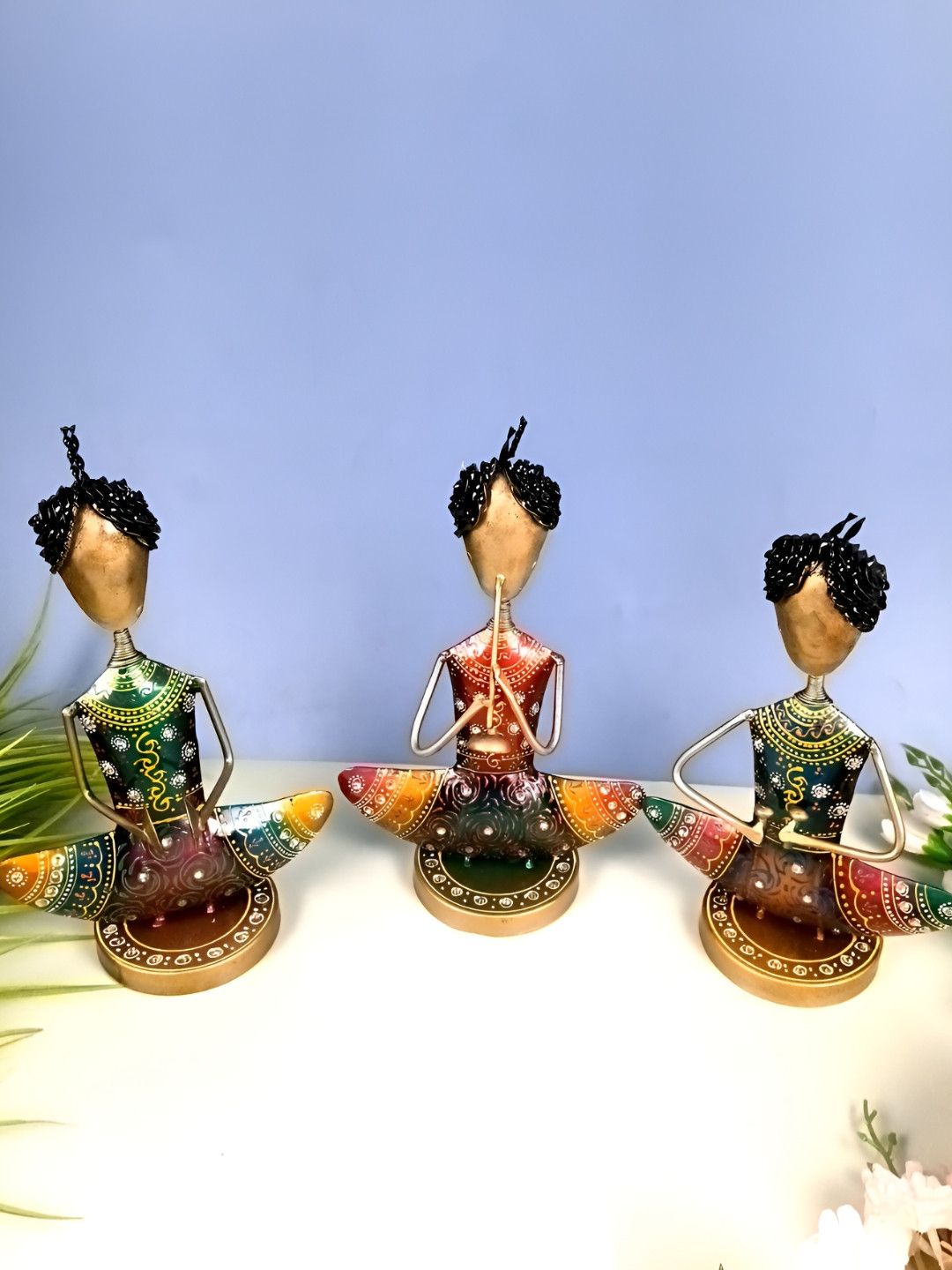 apka mart Musician Gold Metal Metallic Living Room Hand-Painted Set of 3 Medium Showpieces - 11.8 Inches