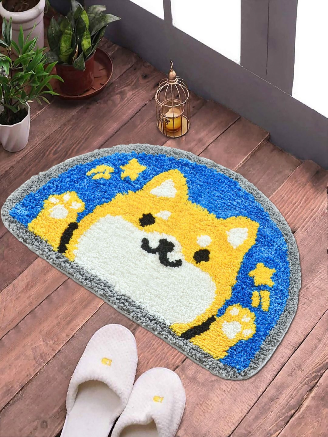 FABINALIV Blue & Yellow Patterned Anti-Skid Doormat