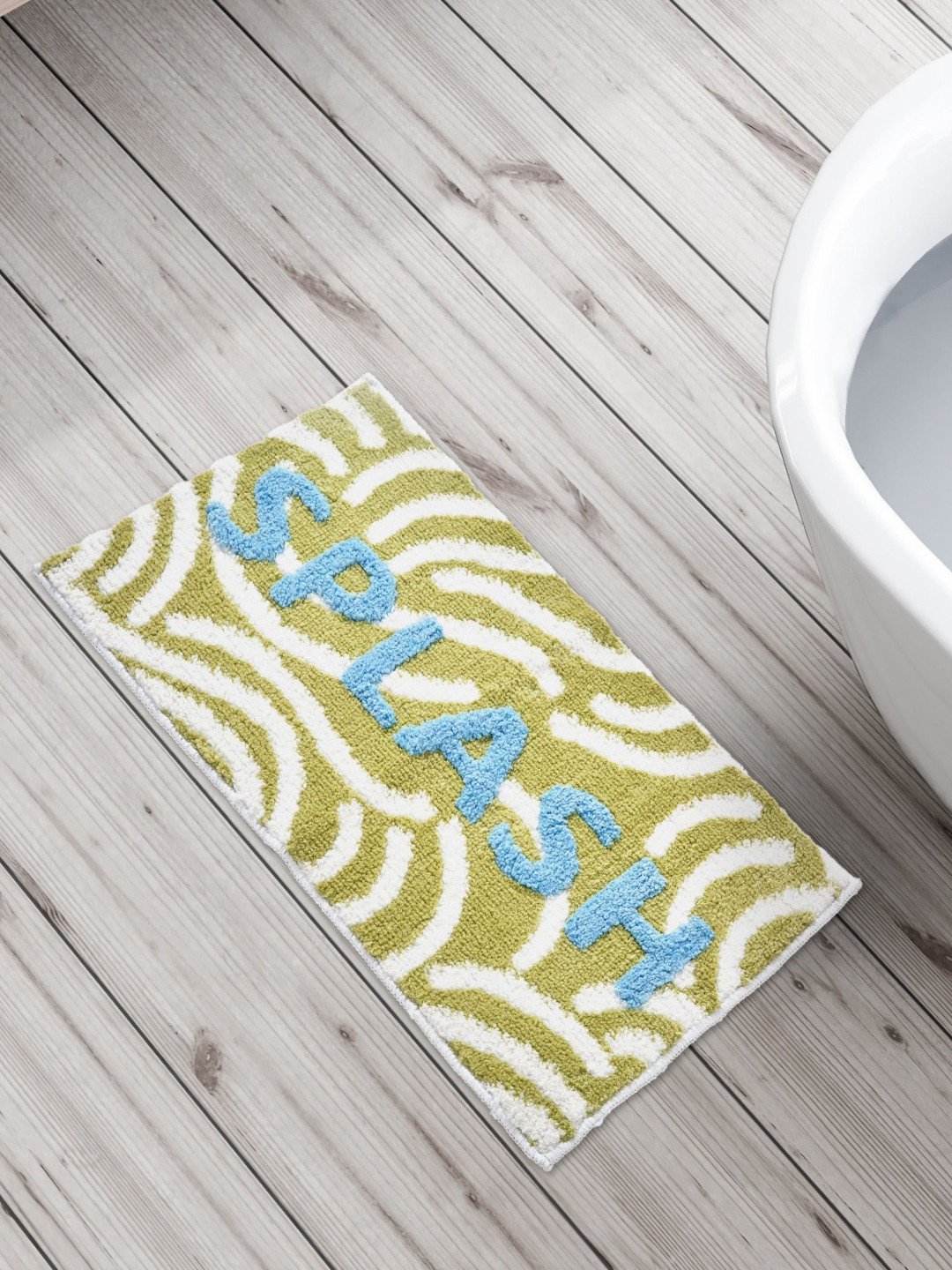 Home Centre Green & White Printed 300 GSM Rectangular Bath Mat