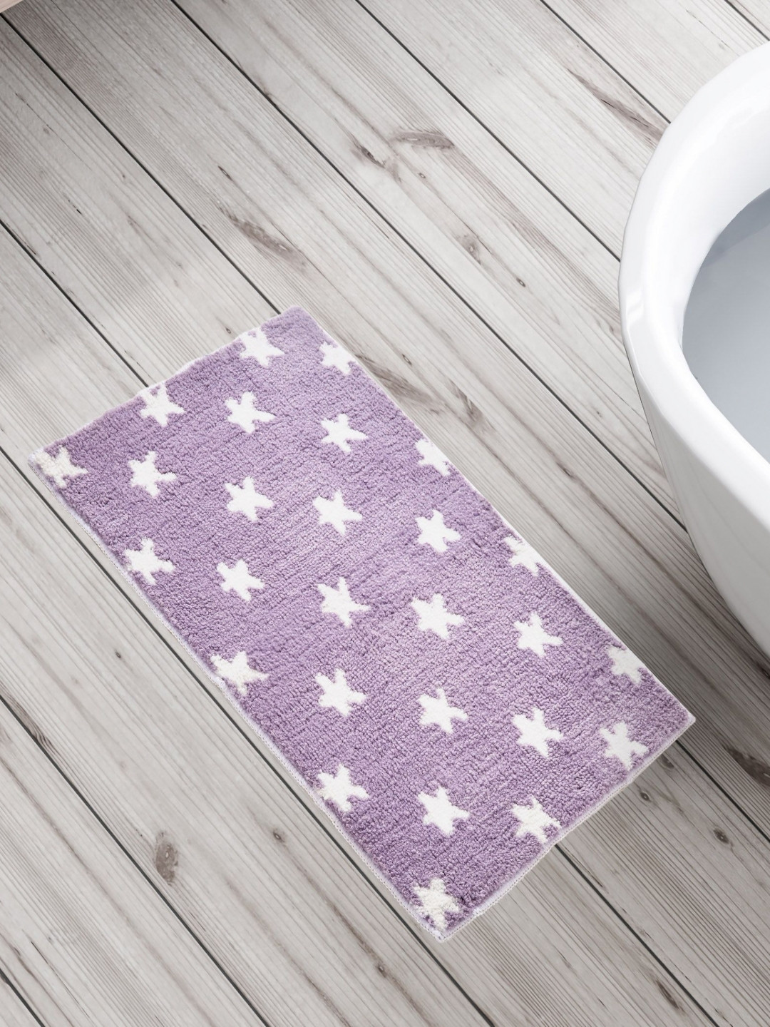 Home Centre Purple & White Printed 300 GSM Rectangular Bath Mat