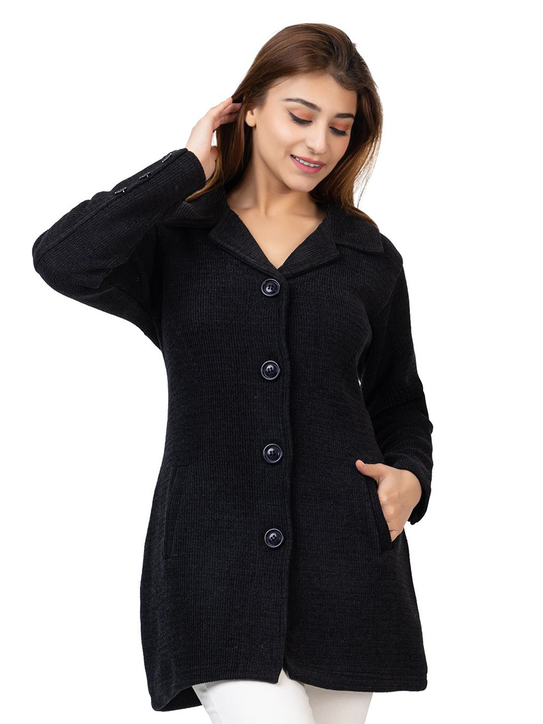 TWENTY ME Women Lapel Collar Longline Cardigan