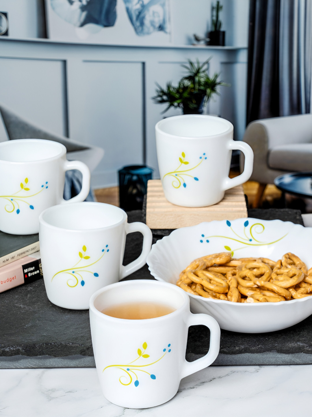 Cello We Bee-Long Together Bee Mine Happy Valentines White Floral Opalware Microwave Safe 5 Piece Mugs-180ml