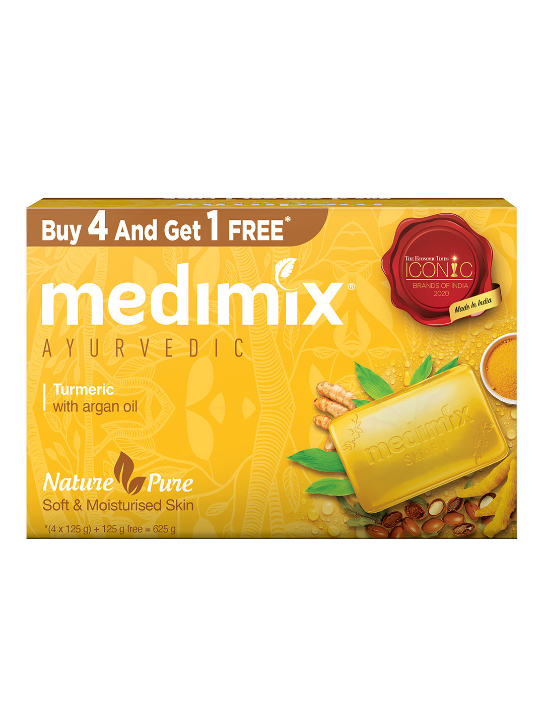 medimix AYURVEDIC Set of 5 Turmeric Bathing Bar with Argan Oil - 125 g each