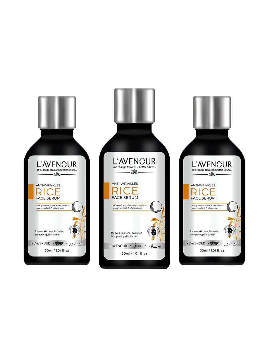 L'AVENOUR Set Of 3 Anti-Wrinkle Rice Face Serum For Even Skin Tone - 30 ml Each