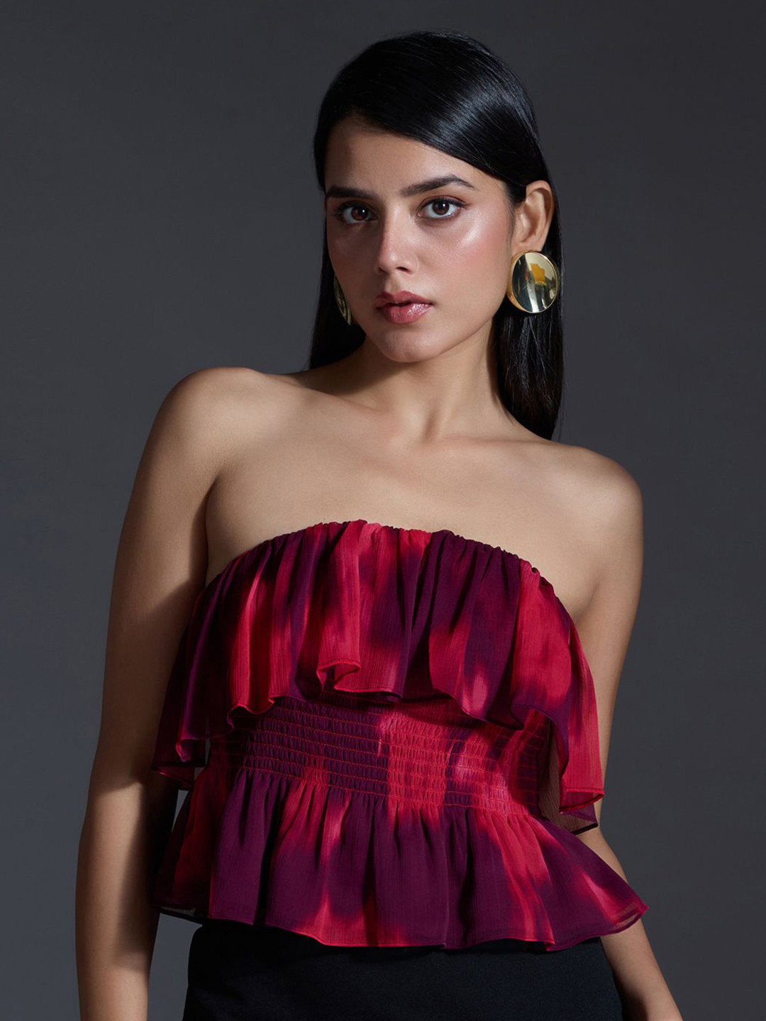 20Dresses Printed Ruffled Tube Crop Top