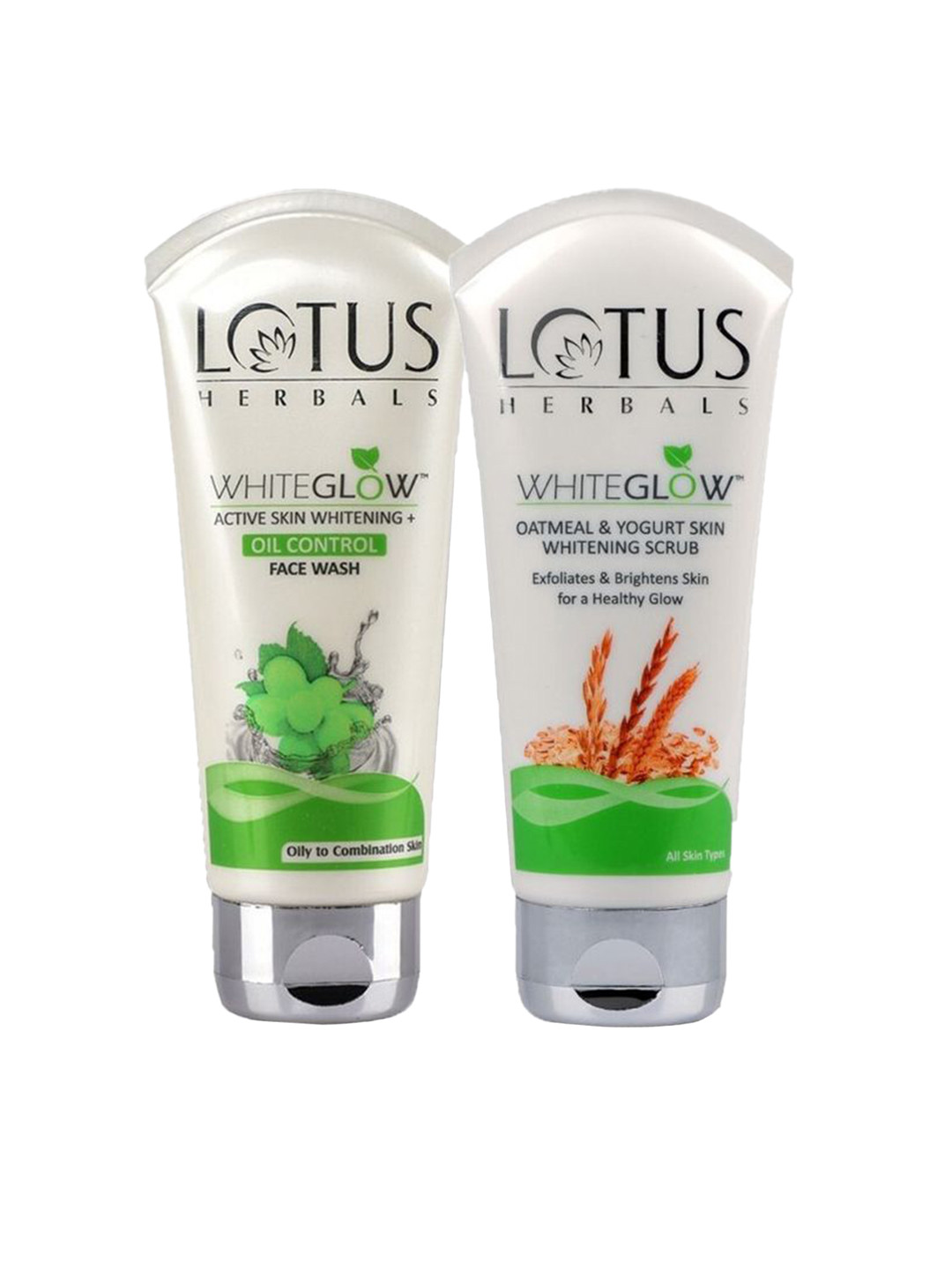 Lotus Herbals Set Of 2 Whiteglow Oil Control Face Wash & Oatmeal Scrub - 100 g Each