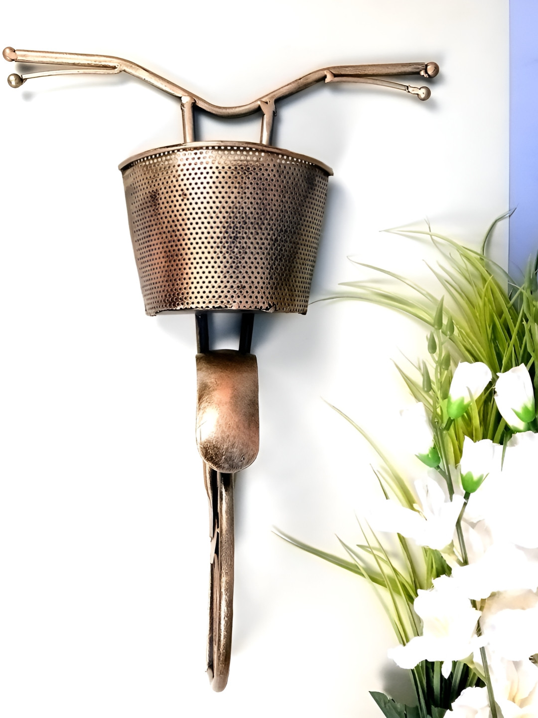 apka mart Brown Cycle With Basket Wall Hanging