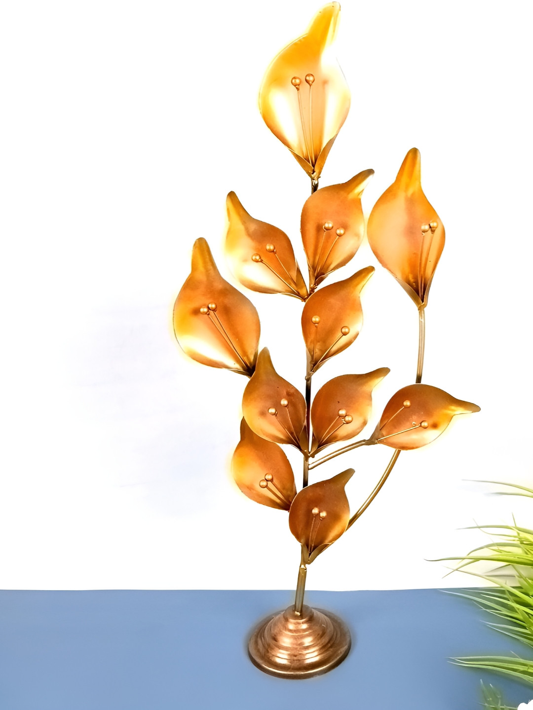 apka mart Lily Flower Bunch Orange Metal Metallic Living Room Medium Showpiece - 24 Inches