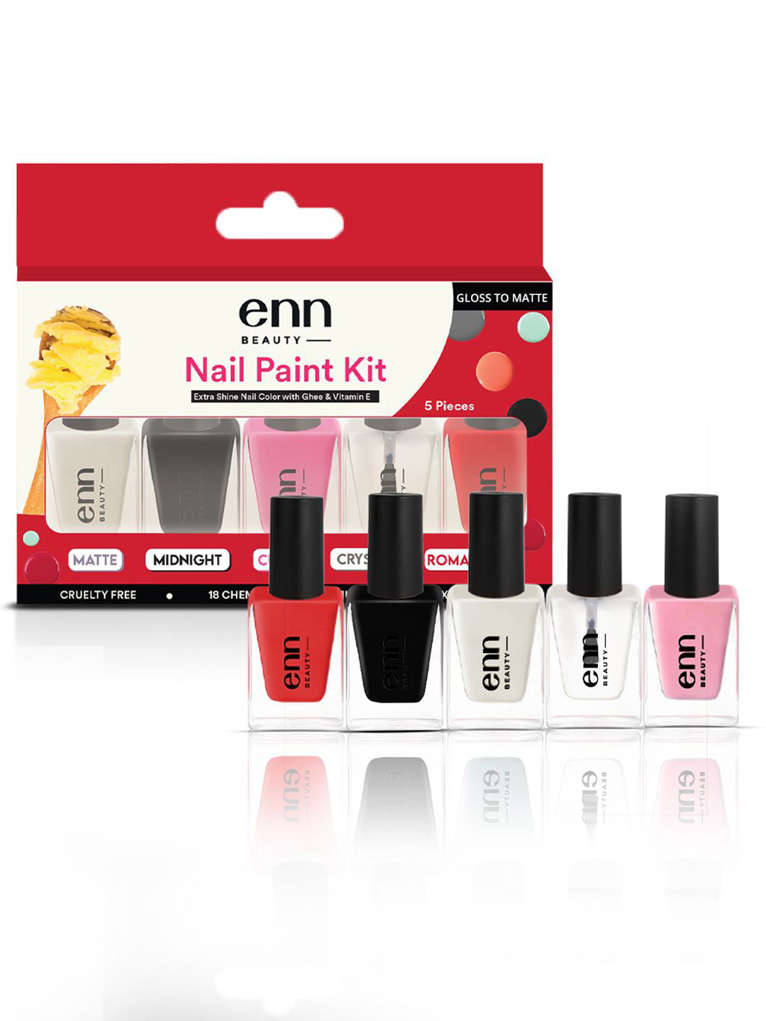 ENN Set of 5 Nail Paint Kit 20 ml each - Glossy to Matte