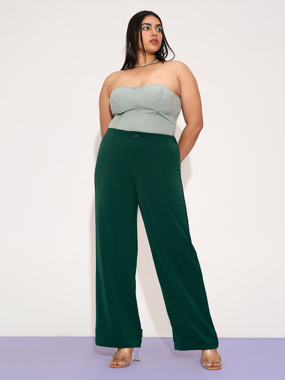 FREAKINS Dark Jade Curve Loose Fit Korean Pant