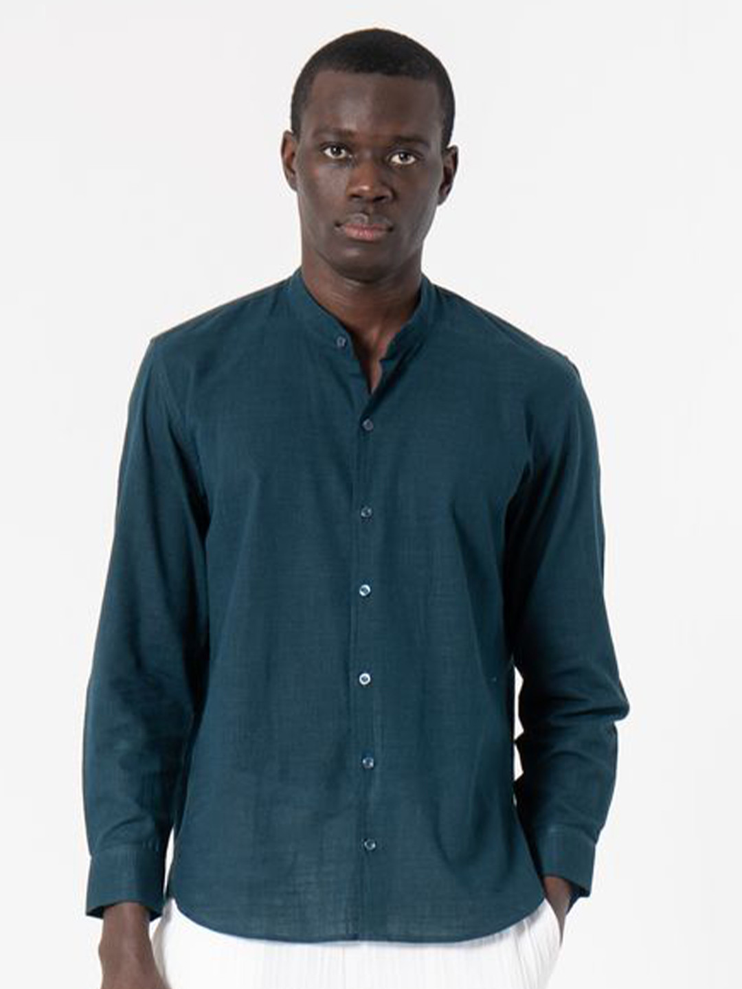 SAY Men India Slim Band Collar Solid Cotton Slim Fit Casual Shirt