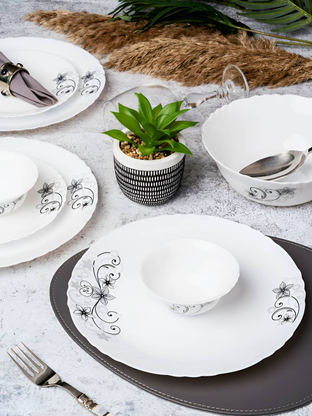 Cello White 19 Pieces Opalware Dishwasher and Microwave Safe Dinner Set