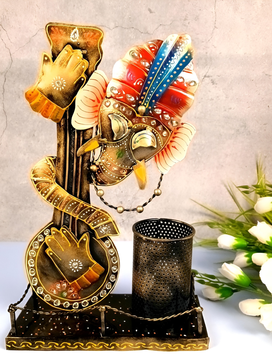 apka mart Ganesha Gold Iron Metallic Living Room Medium Showpiece - 13 Inches