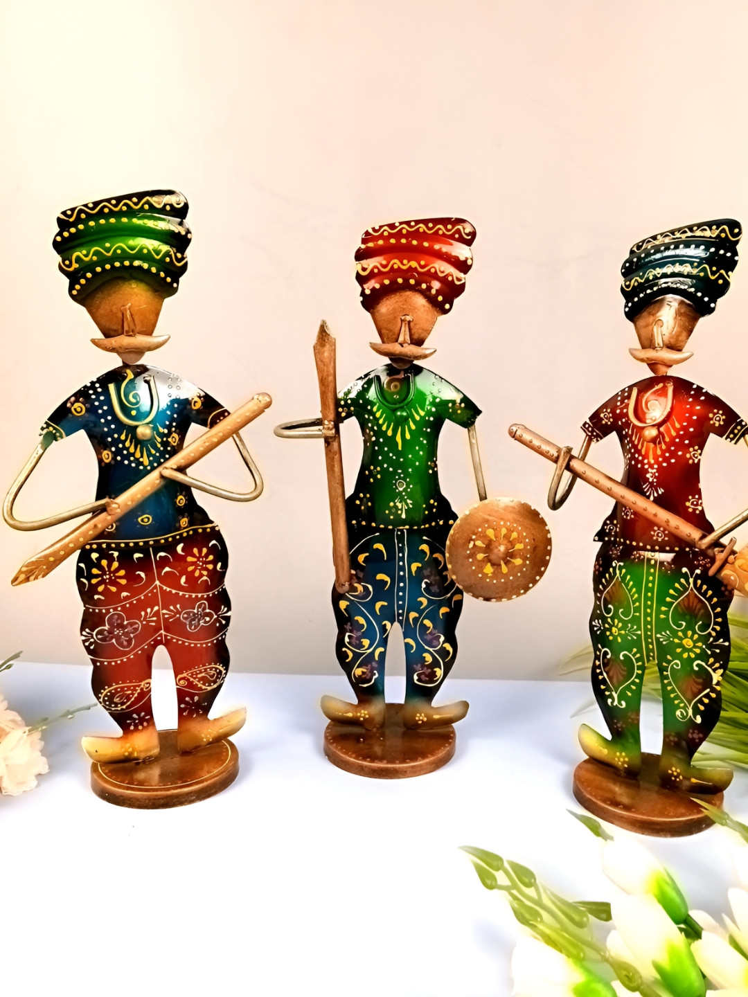 apka mart Warrior Green Metal Metallic Living Room Set of 3 Medium Showpieces - 14.2 Inches