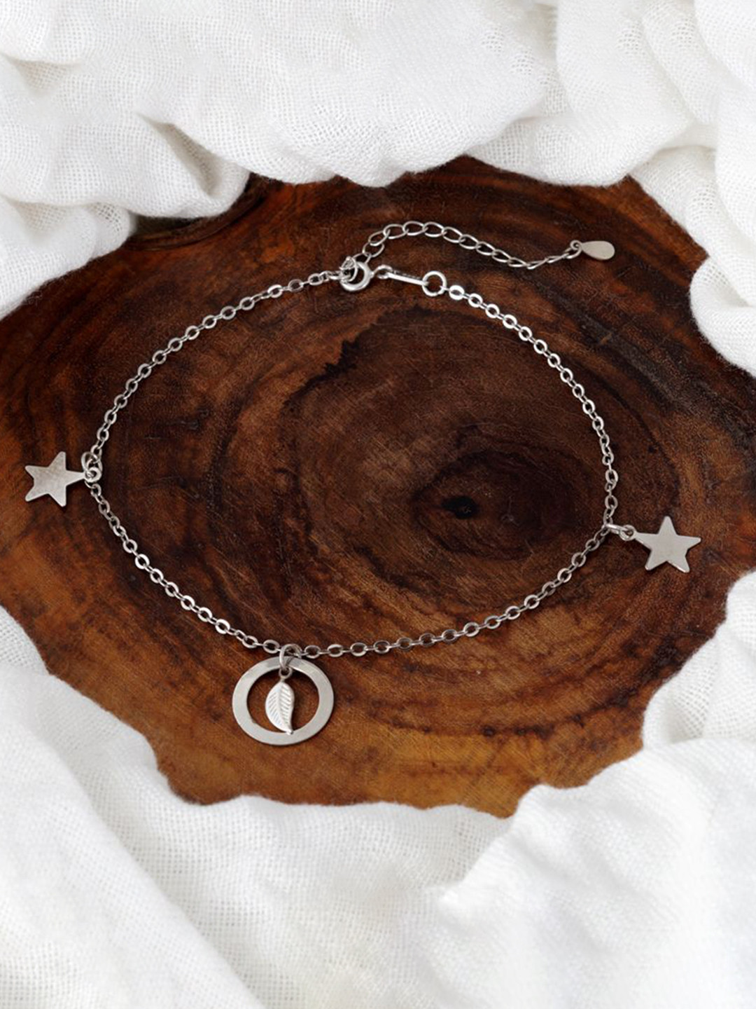 Tuanz Silver Jewelry Madhuban Star 925 Sterling Silver Rhodium-Plated Anklet