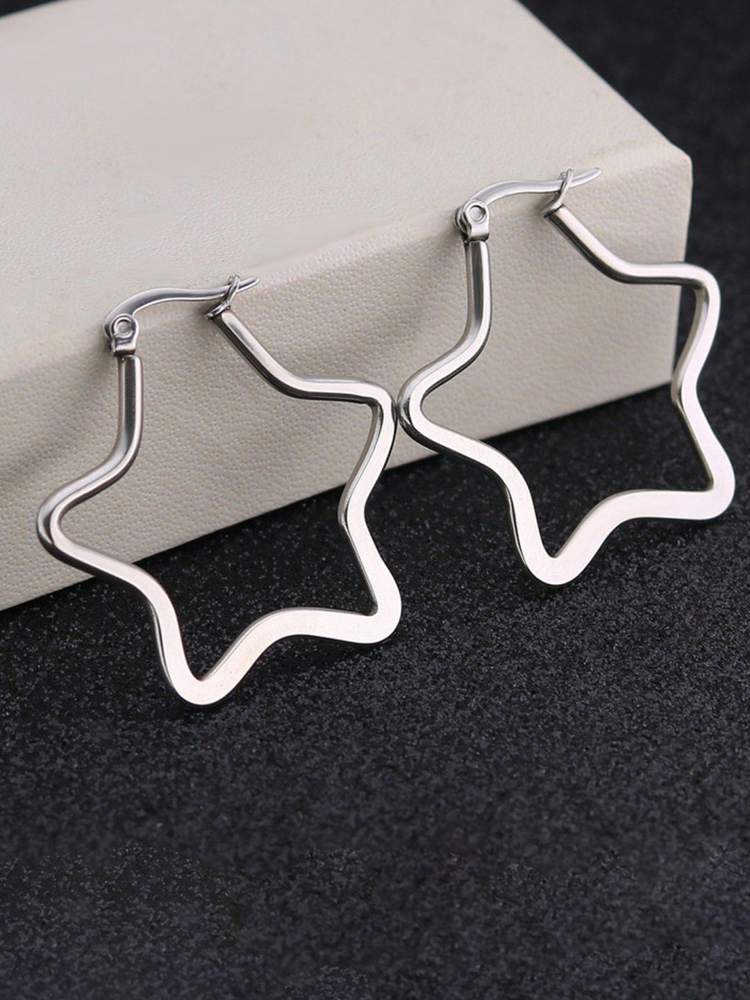 ZIVOM 18K Silver-Plated Wire Hoop Siver 316L Stainless Steel Triangular Hoop Earrings