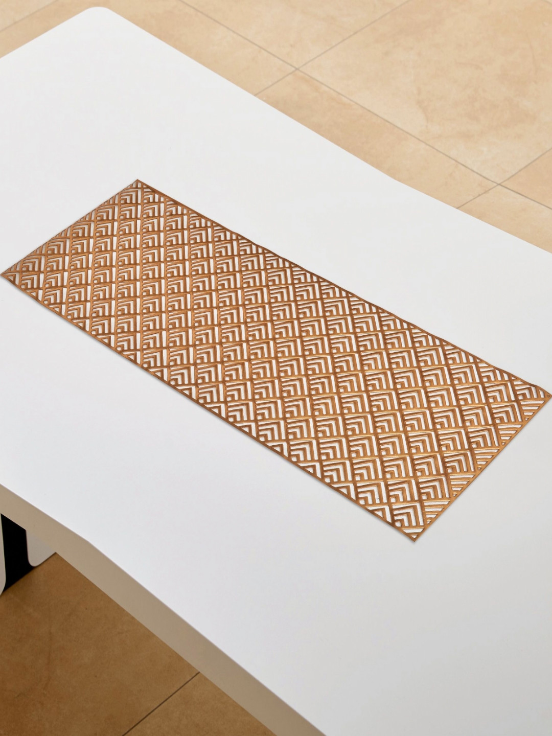 Home Centre Copper Geometric PVC Table Runner