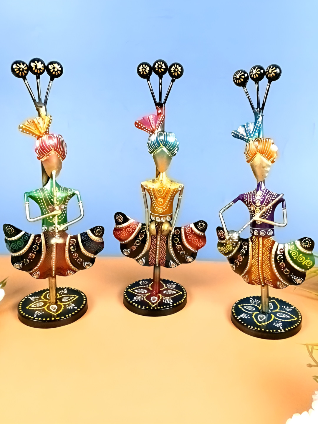 apka mart Musician Traditional Green Metal Metallic Home Office Music Set of 3 Medium Showpieces - 13 Inches