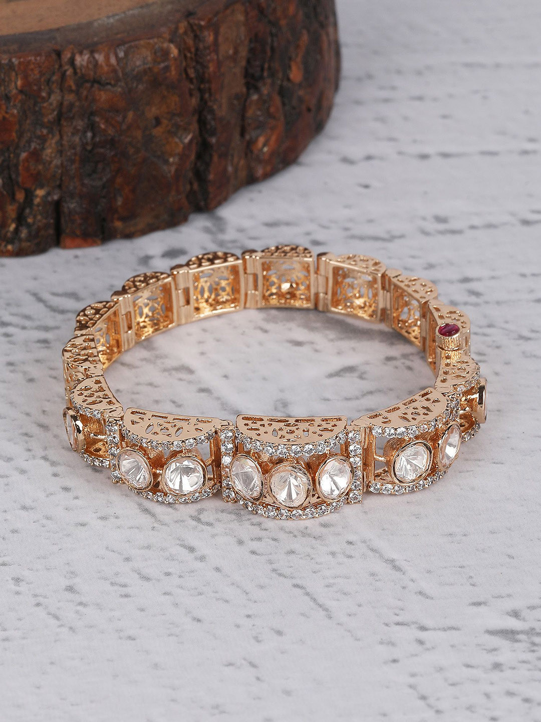 AURAA TRENDS Brass Plated Stone Studded Single Bangle