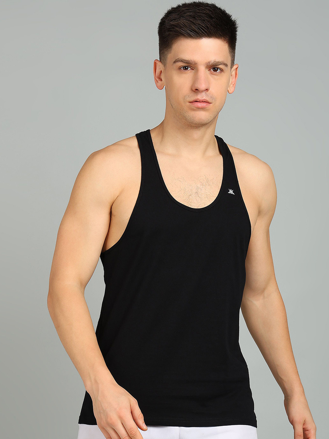 KOBO Men Pure Cotton Scoop Neck Gym Innerwear Vests- KV-01-BLACK-M
