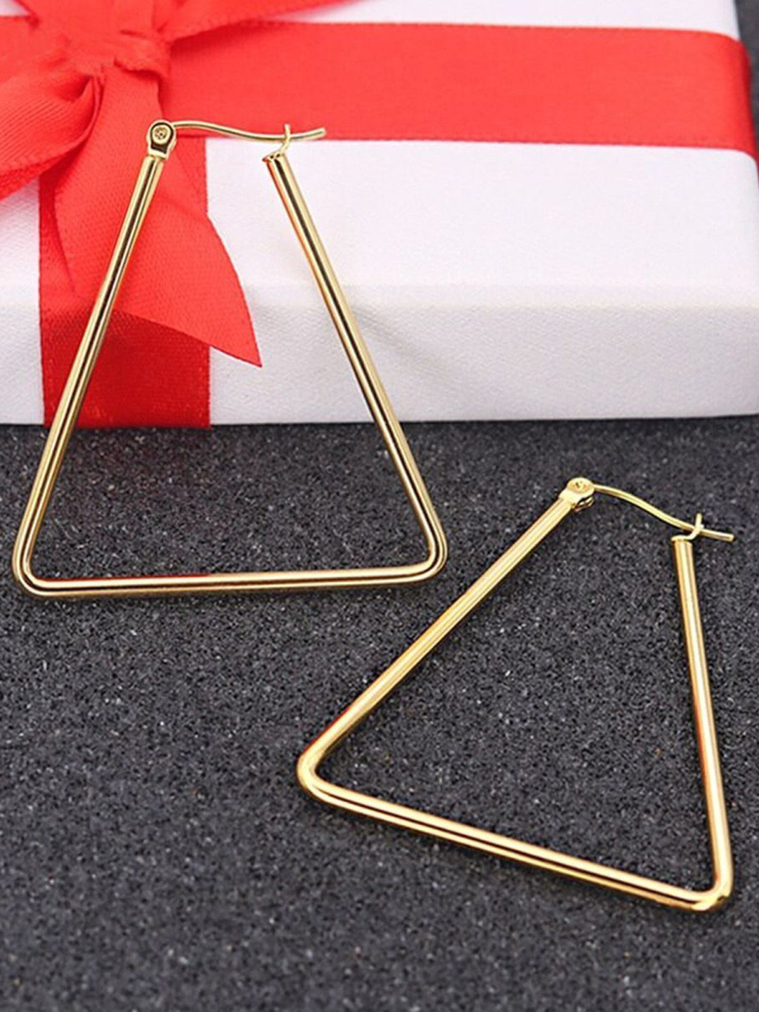 ZIVOM 18K Gold-Plated Wire Hoop Siver 316L Stainless Steel Triangular Hoop Earrings