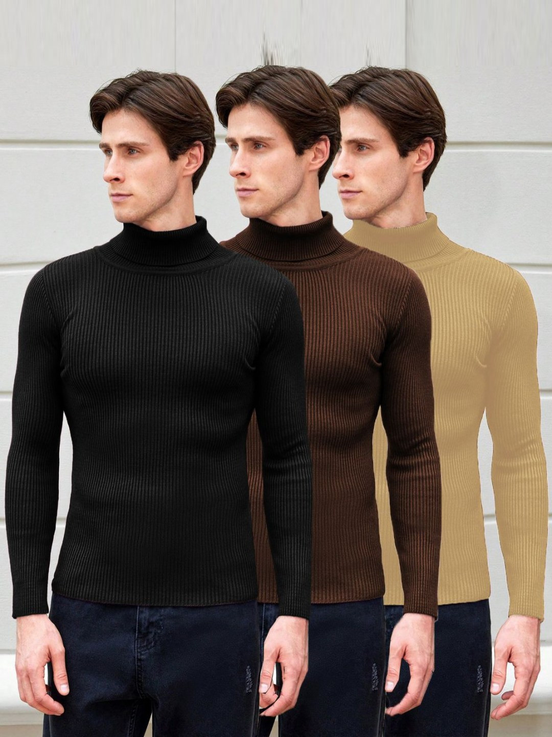 Genzy Men 3 High Neck Pockets Slim Fit T-shirt