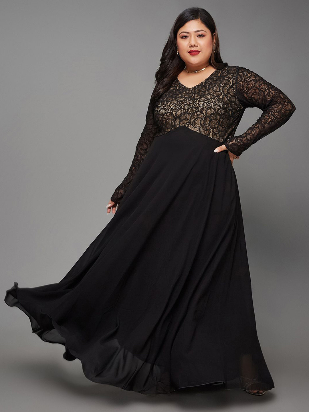 Miss Chase A+ Plus Size Women Self Design Maxi Dress