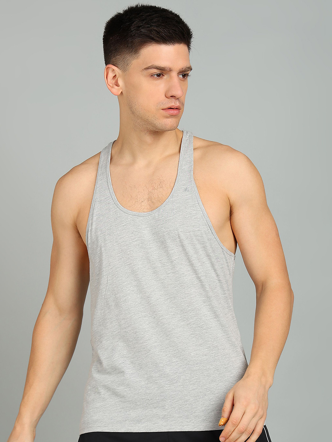 KOBO Men Pure Cotton Sleeveless Gym Innerwear Vest KV-01-GREY-M