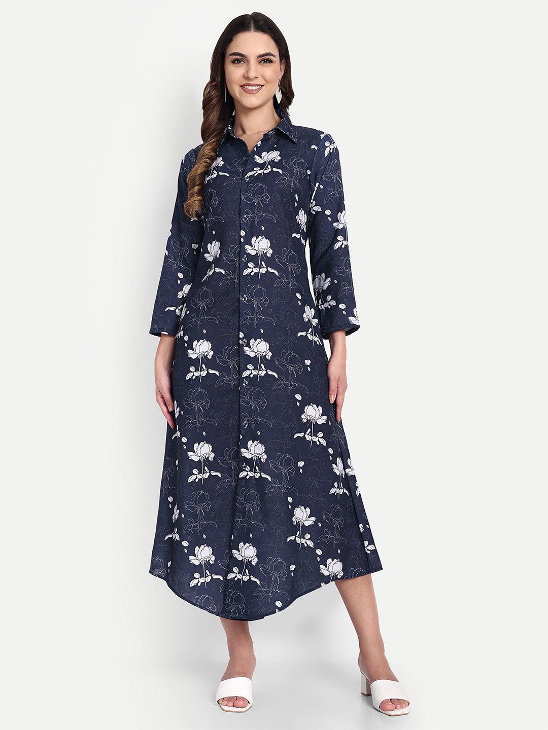 TILISM Women Cotton Floral Printed Shirt Midi Dress