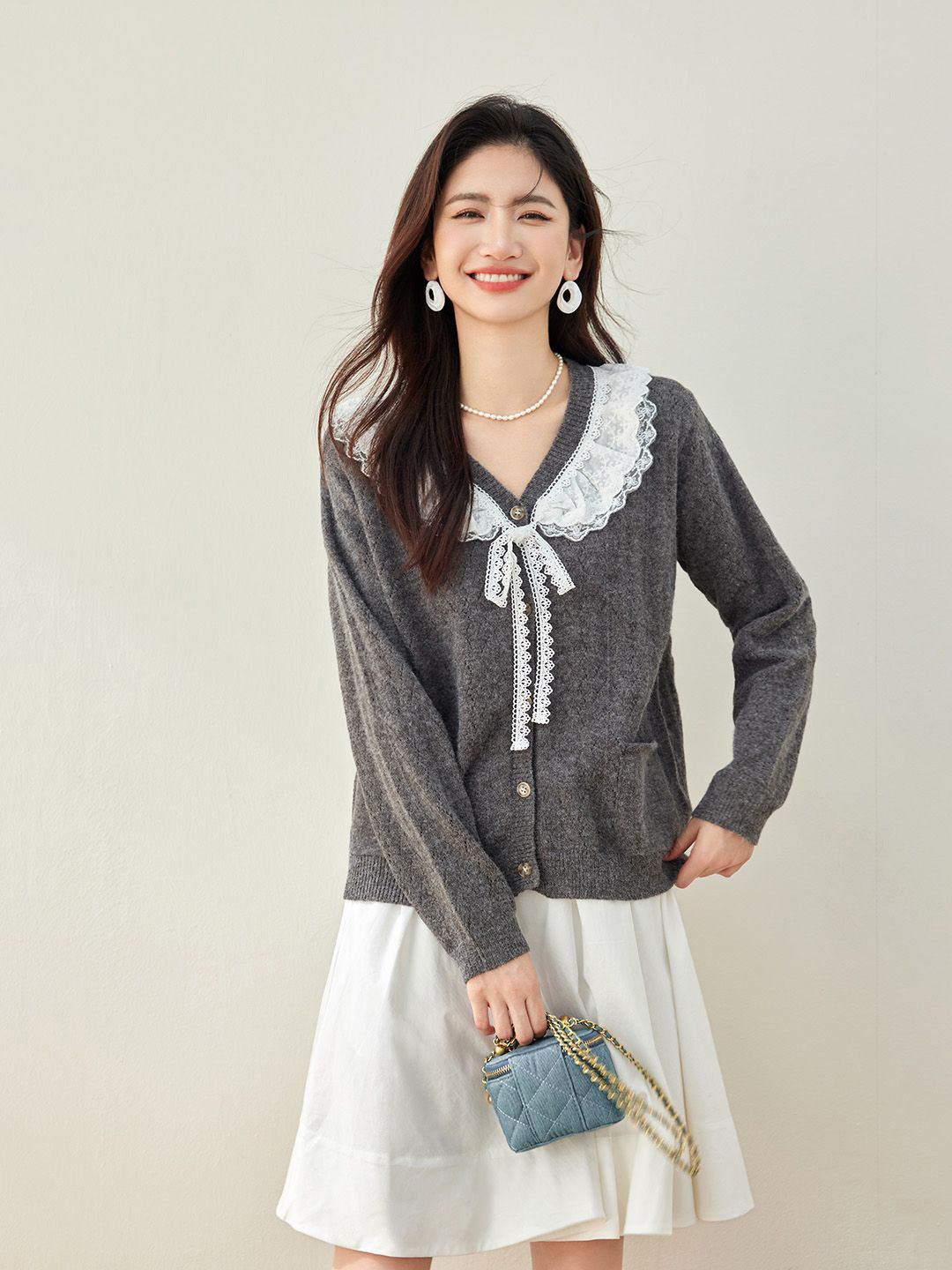 JC Collection Women Lace Inserts Straight Cardigan