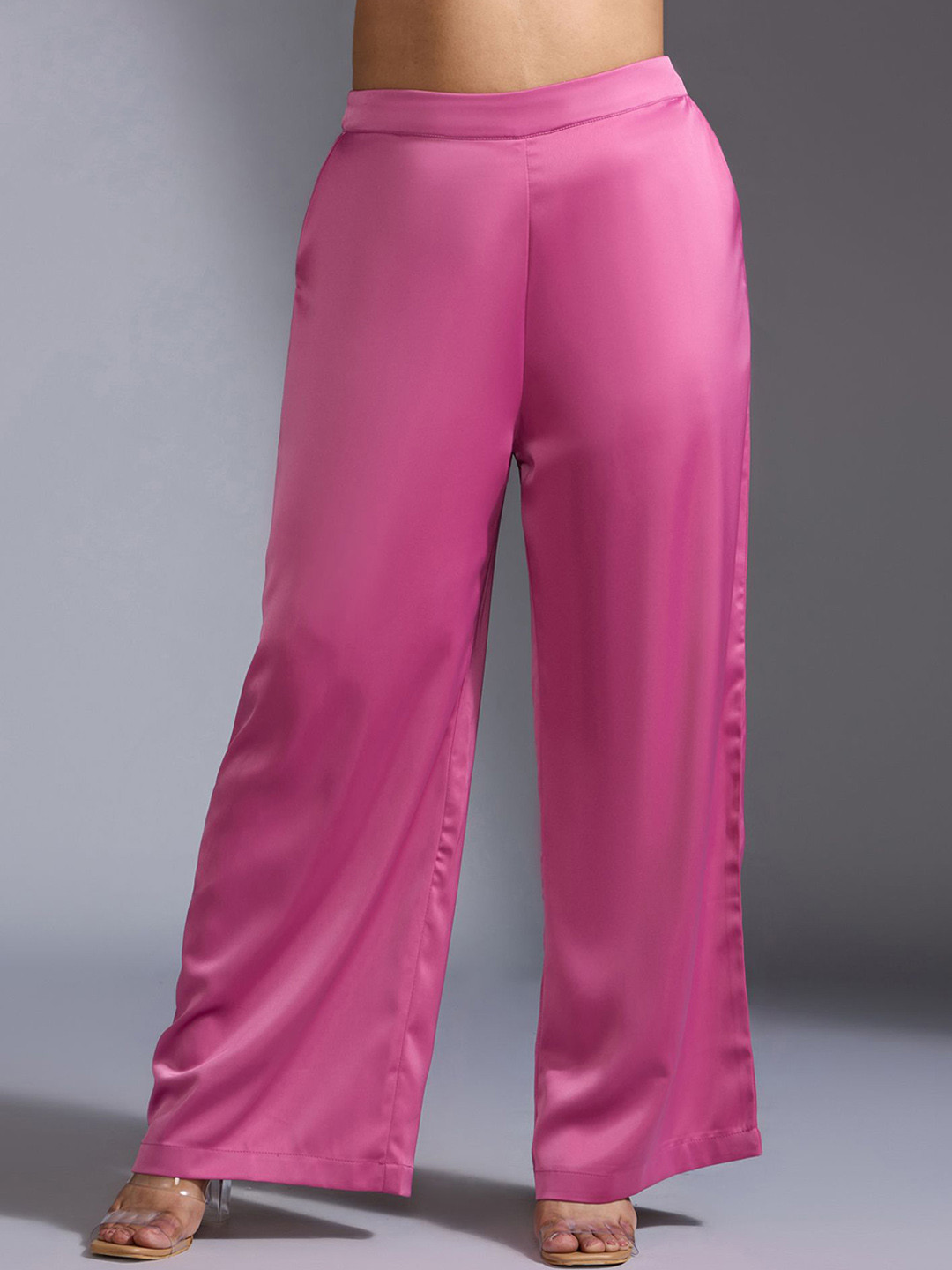 20Dresses Women High-Rise Wide Leg Satin Plus Size Trousers