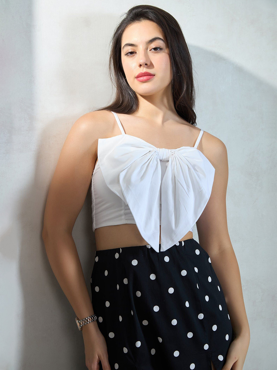 Virgio Cotton Stretch Big Bow Crop Top