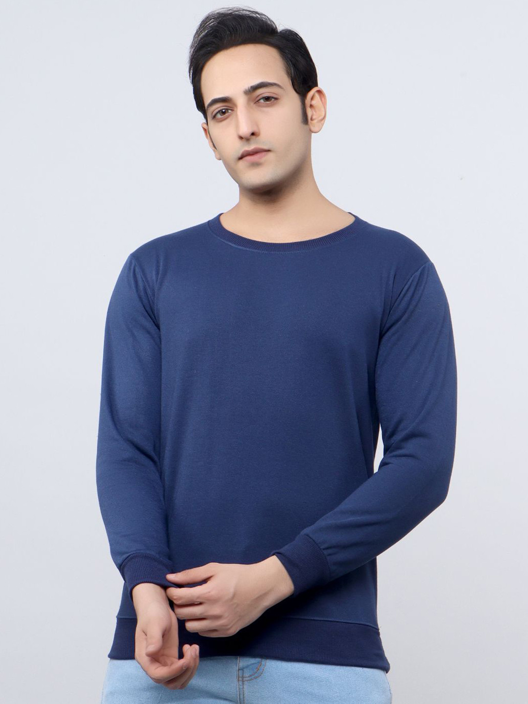 Qure Vintage Men Round Neck Pullover Cotton Sweatshirt