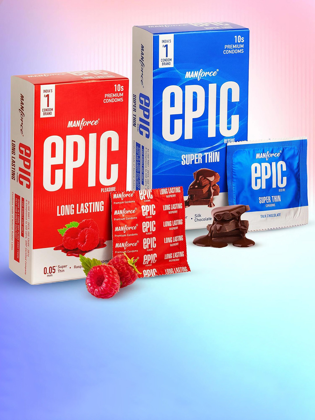 Manforce Set Of 2 Epic Desire & Pleasure Super Thin & Long Lasting Condoms - 20 Pcs Each