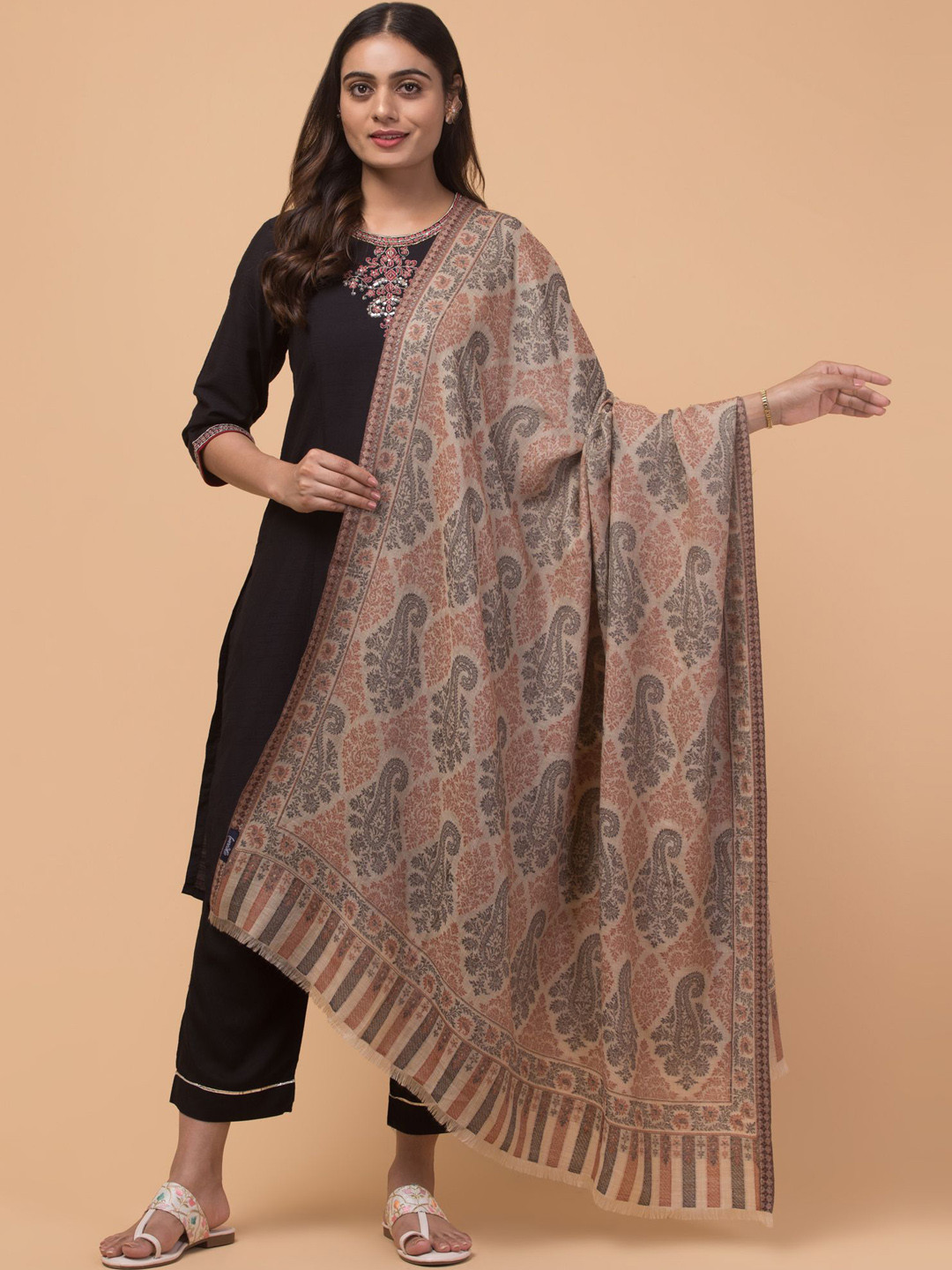 Tweedle Feather Soft Ethnic Motifs Woven Design Woollen Shawl